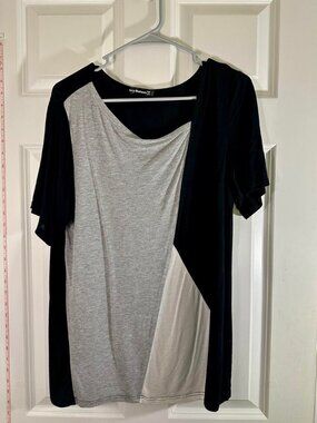 Sarin Mathews Black Gray Colorblock Scoop Neck Short Sleeve Top Tunic L Large